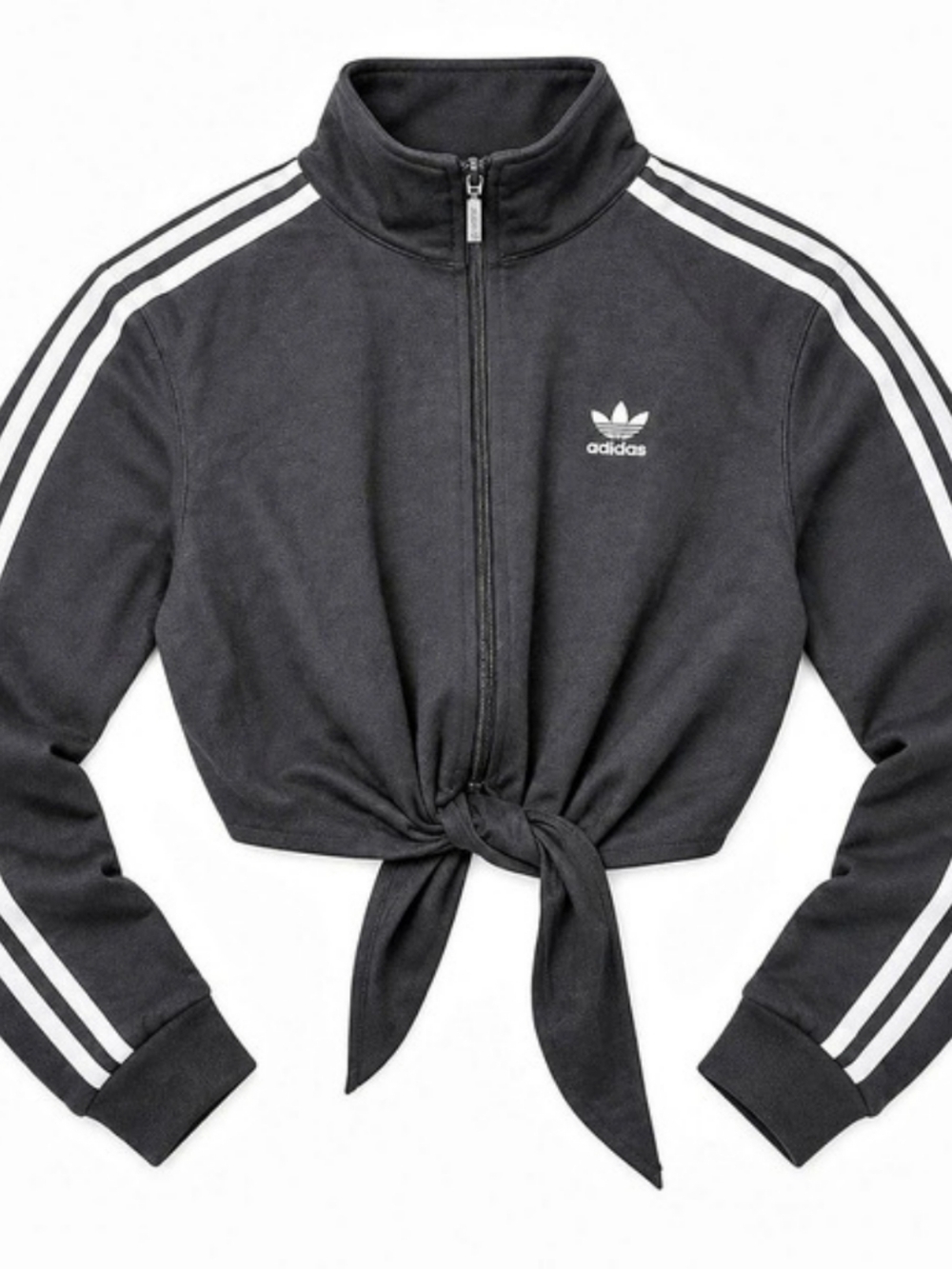 adidas Originals Black 3-Stripes Cropped Tie-Front Track Jacket – Size S